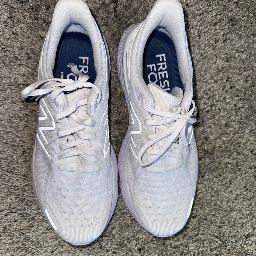New Balance White and Purplr Fresh Foam Sneakers